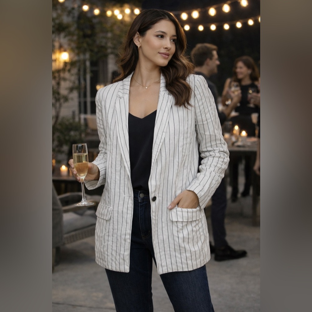 Steve Madden white and black striped linen blend blazer